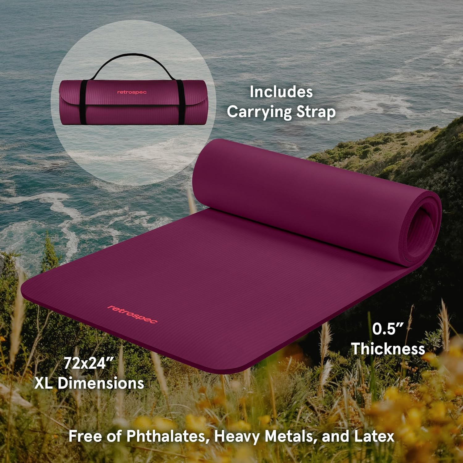 Yoga Mat Thick 1/2in Non-Slip  - đánh giá và giá Yoga Fitness Images